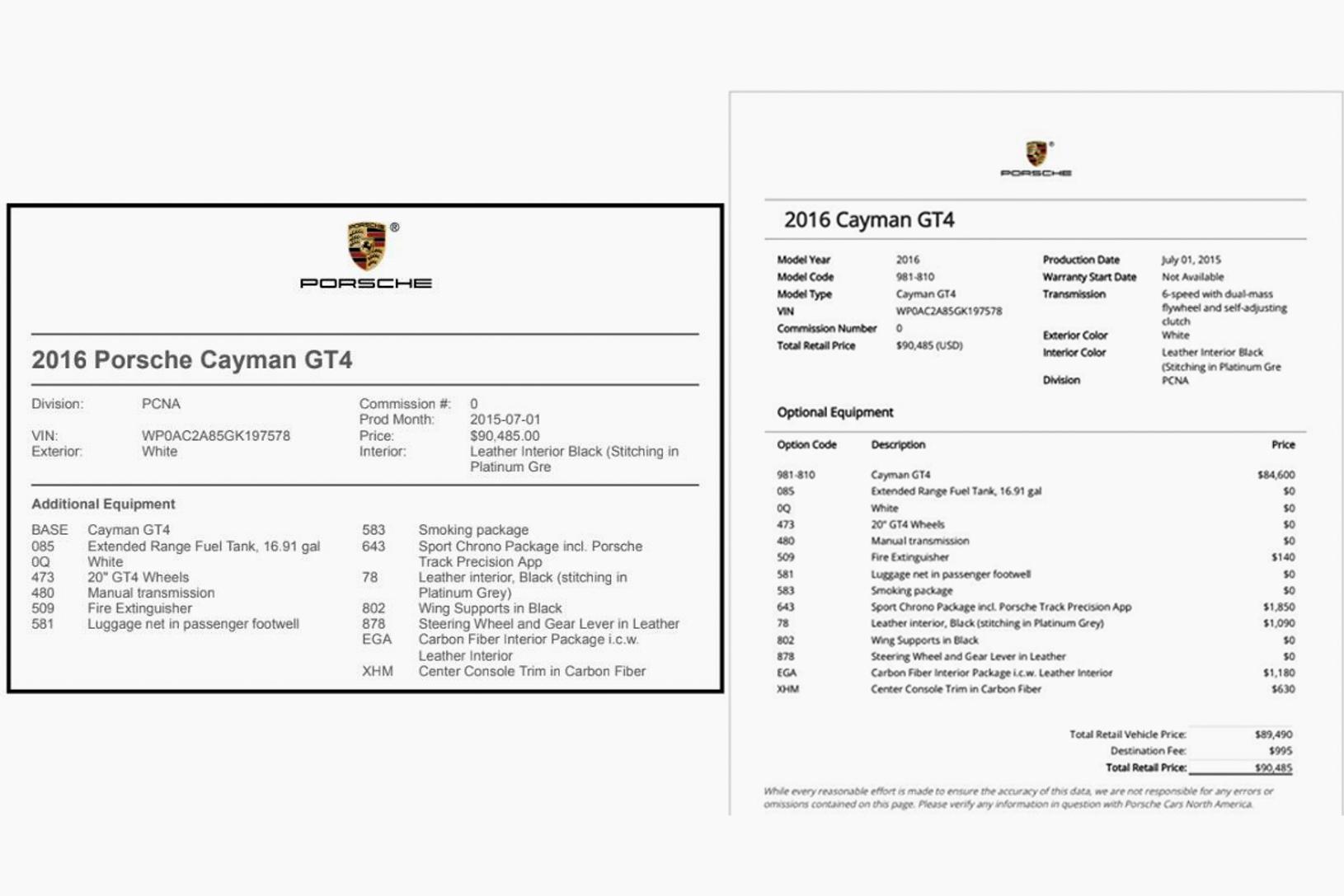 2016 Porsche Cayman GT4