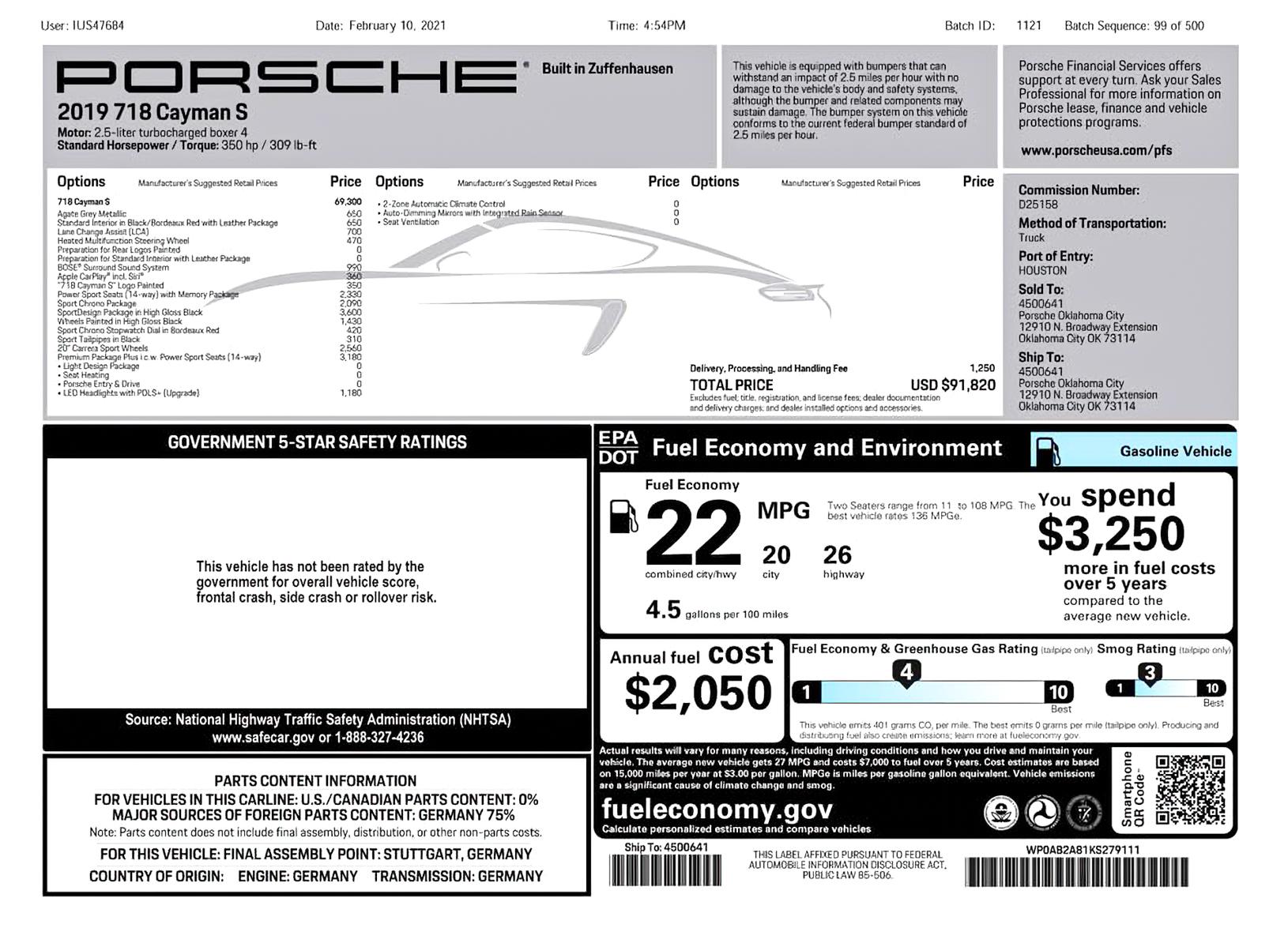 2019 Porsche Cayman S